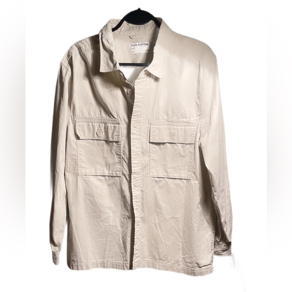 Frank & Oak Cream long sleeve The Typewriter Cloth Cargo Overshirt Moonlight L - Picture 2 of 6